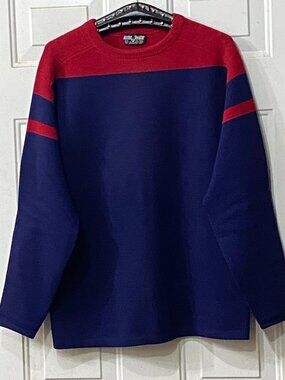 VTG Meister Sweater 100% Wool Sz L Mens Sweater Pullover Navy Blue/Red